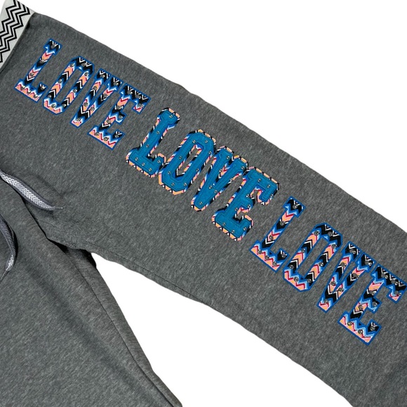Thrill size Xl grey sweatpants joggers with blue & orange love with rhinestones - Picture 3 of 10